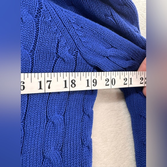 Lauren Ralph Lauren Gold button Blue Cable Knit Crewneck Sweater size XL - Picture 5 of 7